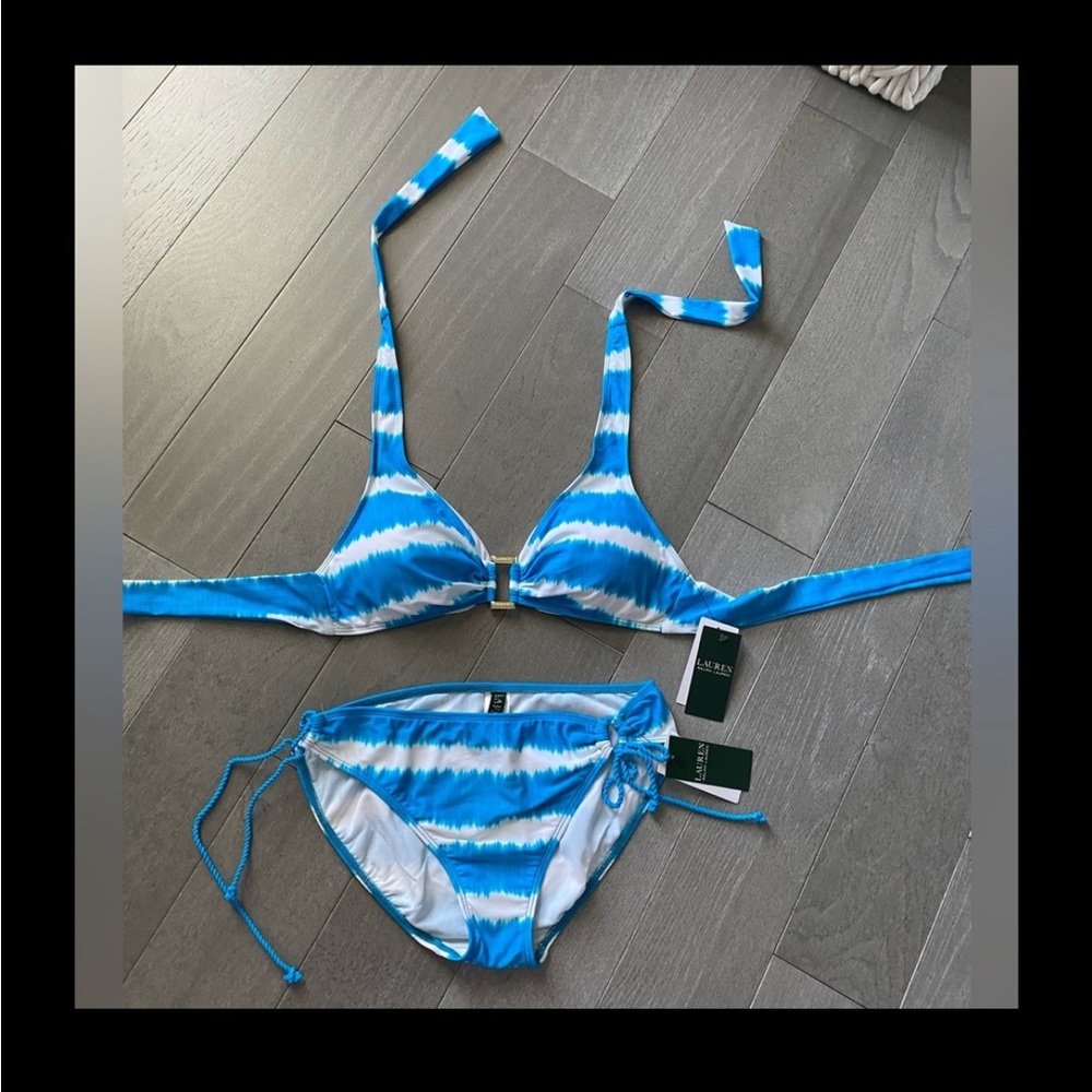 LAUREN RALPH LAUREN - Blue and White Bikini Set